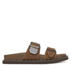 Klapki Aldo. Brązowe klapki Aldo, bez wzorów, bez obcasa. Za 309.99 zł.