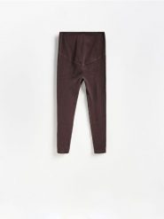 Gładkie legginsy - ciemnobrązowy. Brązowe legginsy Reserved, l, bez wzorów, z dzianiny. Za 89.99 zł.