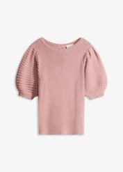 Sweter z rękawami balonowymi. Czerwone swetry bonprix, bez wzorów, bez ramiączek. Za 112.99 zł.