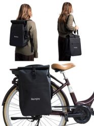 Wodoodporny plecak rowerowy 3w1 – plecak, sakwa na bagażnik i torba na ramię. Czarne torby na laptopa RAINJOY, bez wzorów, z materiału, do ręki, duże. Za 290.00 zł.