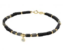 Bransoletka z diamentem, labradorytami, agatami i elementami żółtego i białego złota - 18 cm - próba 375. Białe bransoletki Apart, z diamentem, złote. Za 1,290.00 zł.