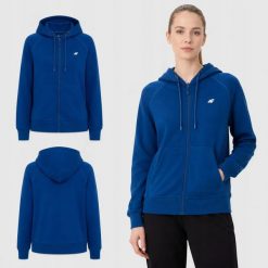BLUZA DAMSKA 4F DRESOWA ROZPINANA Z KAPTUREM BASIC KOLOR ZIELONY. Zielone bluzy 4f, l, bez wzorów, z bawełny, z kapturem. Za 109.00 zł.