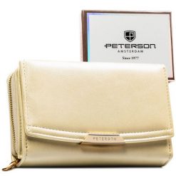 Portfel damski ze skóry ekologicznej w kolorze ecru, wyposażony w system RFID - Peterson. Portfele Peterson, bez wzorów, ze skóry ekologicznej. Za 94.99 zł.
