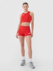 4F Legginsy krótkie treningowe damskie - czerwone L. Czerwone legginsy sportowe 4f, l, bez wzorów, z dzianiny, na fitness i siłownię. Za 89.99 zł.