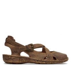 Sandały Josef Seibel. Brązowe sandały Josef Seibel, bez wzorów, bez obcasa, na płaskiej podeszwie, bez zapięcia. Za 329.99 zł.