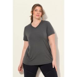 Damskie Bluzka funkcyjna antybakteryjny materiał dekolt w serek rękaw 1/2. Fioletowe koszulki sportowe Ulla Popken, bez wzorów, z materiału, bez ramiączek. Za 199.99 zł.