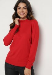 Czerwony Sweter o Klasycznym Kroju z Wiskozą Nerella. Czerwone swetry Born2be, l, z aplikacjami, z jeansu, bez ramiączek. Za 39.99 zł.