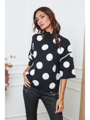 So Cachemire Sweter "Fuzia" w kolorze czarno-białym rozmiar: L. Czarne swetry So Cachemire, l, bez wzorów, ze splotem, bez ramiączek. Za 177.45 zł.