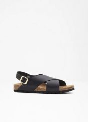 Sandały skórzane. Brązowe sandały bonprix, bez wzorów, bez obcasa, bez zapięcia. Za 147.99 zł.