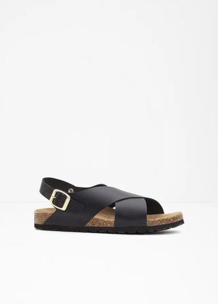 Sandały skórzane. Brązowe sandały bonprix, bez wzorów, bez obcasa, bez zapięcia. Za 147.99 zł.