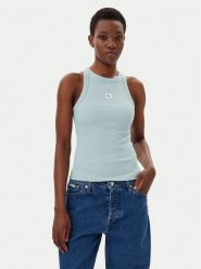 Calvin Klein Jeans Top J20J225302 Niebieski Slim Fit. Niebieskie topy Calvin Klein Jeans, l, bez wzorów, z bawełny, bez kołnierzyka, bez ramiączek. Za 89.99 zł.