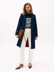 Tommy Hilfiger Wełniany płaszcz z zawartością kaszmiru Kobiety Wełna niebieski, 36. Niebieskie płaszcze TOMMY HILFIGER, bez wzorów, z kaszmiru, bez kaptura. Za 1,299.95 zł.