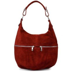 Zamszowa shopperka Vera Pelle bordowa K51. Czerwone shopper bez wzorów, ze skóry, zamszowe, bez dodatków. Za 199.99 zł.