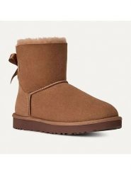 UGG Skórzane botki "Mini Bailey Bow II" w kolorze brązowym rozmiar: 37. Brązowe botki UGG, bez wzorów, z wełny, bez obcasa, bez zapięcia. Za 869.59 zł.