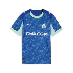 Młodzieżowa trzecia koszulka Olympique Marsylia 25/26 PUMA Vivid Blue Bleu Azur. Niebieskia bluzki Puma, m, w ażurowe wzory, młodzieżowe, bez kołnierzyka, bez ramiączek. Za 380.50 zł.