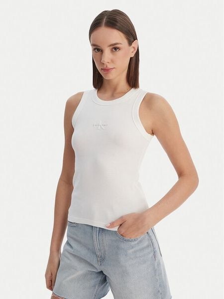 Calvin Klein Jeans Top LV047E200G Biały Slim Fit. Białe topy Calvin Klein Jeans, xs, bez wzorów, z bawełny, bez kołnierzyka, bez ramiączek. Za 113.99 zł.