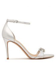 Guess Sandały FLJKBB LEL03 Srebrny. Szare sandały Guess, z aplikacjami, ze skóry, bez obcasa, na szpilce, bez zapięcia. Za 719.99 zł.