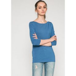 Tommy Hilfiger - Bluzka. Niebieskie bluzki TOMMY HILFIGER, m, bez wzorów, z dzianiny, casualowe, bez kołnierzyka, bez ramiączek. W wyprzedaży za 89.90 zł.