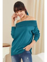 Milan Kiss Sweter w kolorze turkusowym rozmiar: XL. Niebieskie swetry Milan Kiss, xl, bez wzorów, bez ramiączek. Za 95.46 zł.