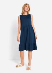 Sukienka z dżerseju z czystej bawełny. Niebieskie sukienki bonprix, bez wzorów, z bawełny, eleganckie, bez kołnierzyka, bez ramiączek. Za 74.99 zł.