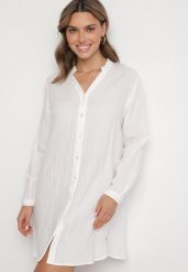 Biała Sukienka Oversize z Bawełny o Prostym Kroju Koszulowym Elanistra. Białe sukienki Born2be, na co dzień, m, bez wzorów, z bawełny, eleganckie, bez kołnierzyka, bez ramiączek, mini, koszulowe. Za 79.99 zł.