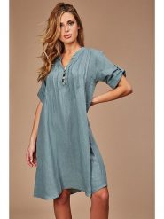 100% LIN Lniana sukienka w kolorze khaki rozmiar: 40/42. Brązowe sukienki 100% Lin, bez wzorów, ze lnu, klasyczne, bez kołnierzyka, bez ramiączek, midi. Za 154.07 zł.