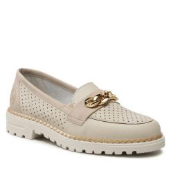 Lordsy Rieker. Brązowe lordsy Rieker, bez wzorów, bez obcasa, bez zapięcia. Za 329.99 zł.