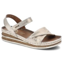 Złote Sandały Lemar Skórzane Buty Damskie. Żółte sandały Lemar, bez wzorów, ze skóry, eleganckie, bez obcasa, bez zapięcia. Za 199.00 zł.