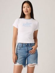 Levi's Koszulka w kolorze biało-błękitnym rozmiar: S. Białe bluzki Levi's®, s, bez wzorów, z bawełny, bez kołnierzyka, bez ramiączek. Za 84.21 zł.
