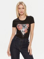 Guess T-Shirt Ss Cn Tropical Train W4GI62 J1314 Czarny Slim Fit. Czarne t-shirty Guess, xs, z aplikacjami, z bawełny, bez kołnierzyka, bez ramiączek. Za 99.99 zł.