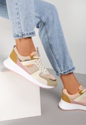 Beżowo-Zielone Sneakersy Philassa. Brązowe obuwie sportowe Renee, bez zapięcia. Za 79.99 zł.