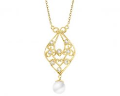 Złoty naszyjnik z perłą i cyrkoniami. Żółte naszyjniki Apart, z cyrkonią, złote. Za 2,379.00 zł.