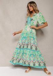 Zielona Boho Sukienka z Wiskozy z Ozdobnymi Guzikami i Cienkim Paskiem w Talii Dimosia. Zielone sukienki Renee, na co dzień, na lato, l, bez wzorów, z wiskozy, boho, bez kołnierzyka, bez ramiączek, maxi, proste. Za 89.99 zł.