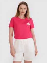 4F T-shirt regular z nadrukiem damski - różowy XL. Czerwone t-shirty 4f, xl, z aplikacjami, z bawełny, bez kołnierzyka, bez ramiączek. W wyprzedaży za 29.99 zł.