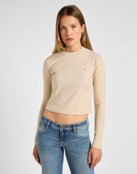 DAMSKA KOSZULKA LEE LS CROPPED RIB TEE OATMEAL 112355192. Bluzki Lee, s, bez wzorów, bez kołnierzyka, bez ramiączek. Za 169.99 zł.