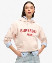 Luźna bluza z kapturem Sport Luxe. Fioletowe bluzy Superdry, bez wzorów, z bawełny, z kapturem. Za 354.30 zł.