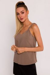 Kakaowa Bluzka na Ramiączkach z Odkrytymi Plecami. Brązowe bluzki MOE, l, bez wzorów, z bawełny, bez kołnierzyka, bez ramiączek. Za 286.90 zł.