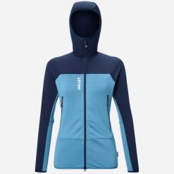 Bluza turystyczna damska Millet Fusion Grid Hoodie active fit Polartec PowerGrid. Niebieskie bluzy Millet, s, bez wzorów, z elastanu, z kapturem. Za 749.00 zł.