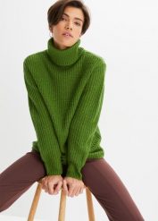 Sweter z golfem. Zielone golfy bonprix, na zimę, bez wzorów, bez ramiączek. Za 109.99 zł.