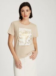 Cross Jeans Koszulka w kolorze beżowym rozmiar: L. Brązowe bluzki Cross Jeans, l, bez wzorów, z jeansu, bez kołnierzyka, bez ramiączek. Za 66.00 zł.