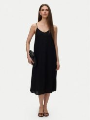 Vero Moda Sukienka letnia Emilo 10340519 Czarny Loose Fit. Czarne sukienki Vero Moda, na lato, s, bez wzorów, ze lnu, bez kołnierzyka, bez ramiączek. Za 199.99 zł.