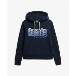 Bluza damska z kapturem Superdry Stacked. Niebieskie bluzy sportowe Superdry, s, bez wzorów, z kapturem. Za 385.15 zł.