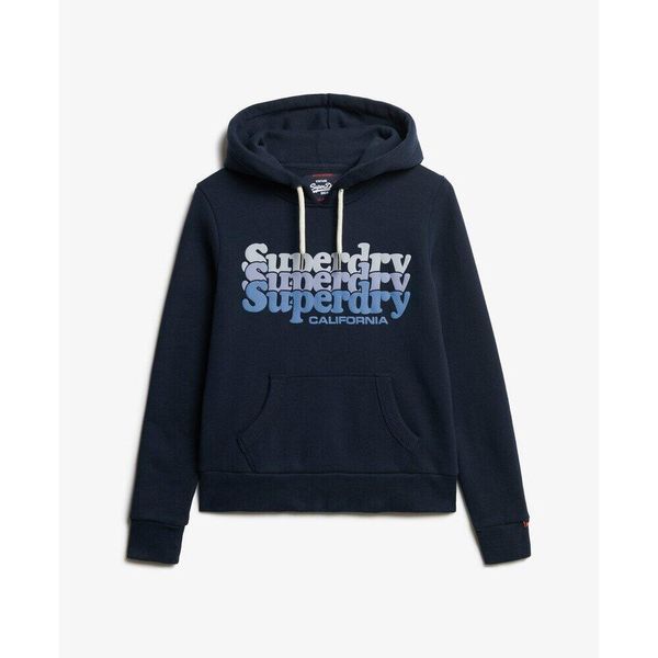 Bluza damska z kapturem Superdry Stacked. Niebieskie bluzy Superdry, s, bez wzorów, z kapturem. Za 385.15 zł.
