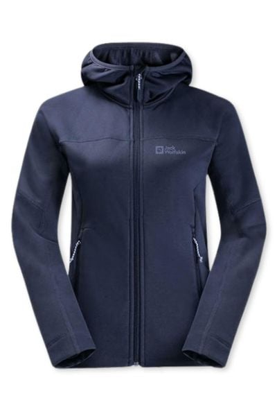 Bluza turystyczna damska Jack Wolfskin Hirschberg. Niebieskie bluzy Jack Wolfskin, uniwersalny, bez wzorów, z materiału, z kapturem. Za 321.60 zł.