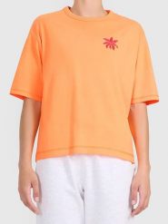 4F Koszulka w kolorze pomarańczowym rozmiar: S. Pomarańczowe bluzki 4f, s, bez wzorów, z bawełny, bez kołnierzyka, bez ramiączek. Za 37.21 zł.