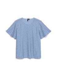 Vero Moda Bluzka w kolorze błękitnym rozmiar: L. Niebieskie bluzki Vero Moda, l, bez wzorów, z koronki, bez kołnierzyka, bez ramiączek. Za 79.03 zł.