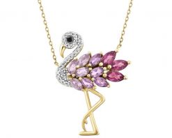 Naszyjnik z żółtego złota z diamentami i kamieniami ozdobnymi - flaming - próba 585. Żółte naszyjniki Apart, z diamentem, złote. Za 5,490.00 zł.