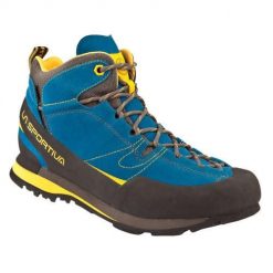 Buty podejściowe La Sportiva Boulder X Mid GTX zamszowe Gore‑Tex Vibram Idrogrip. Niebieskie trekkingi La Sportiva, z gore-texu, wspinaczkowe. Za 1,088.15 zł.