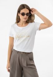 T-shirt z printem T-CORIS. Białe t-shirty Volcano, s, bez wzorów, z bawełny, bez kołnierzyka, bez ramiączek. Za 69.99 zł.