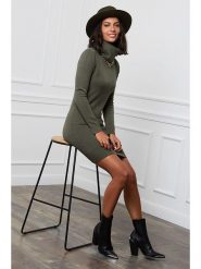 Soft Cashmere Sukienka dzianinowa w kolorze khaki rozmiar: 34/36. Brązowe sukienki Soft Cashmere, bez wzorów, z dzianiny, klasyczne, bez kołnierzyka, bez ramiączek, mini. Za 146.95 zł.